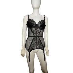 Seven Til Midnight Black Lace Teddy Corset Womens Size XL